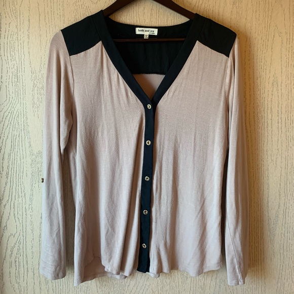 Black and Tan button up blouse - Picture 1 of 3